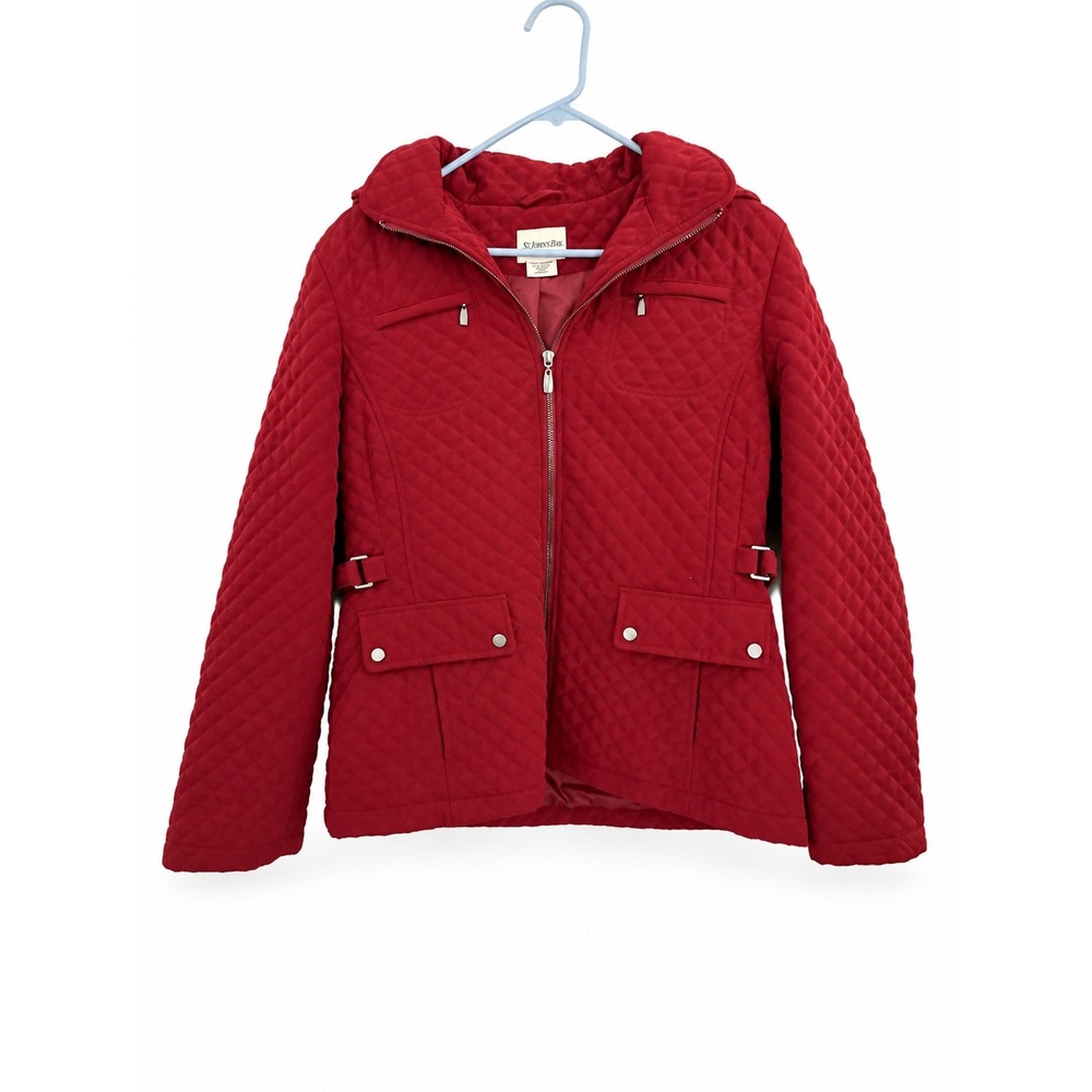 St John's Bay Women size L Quilted Red/burgsndy Jacket Utility Coat Zip Pockets